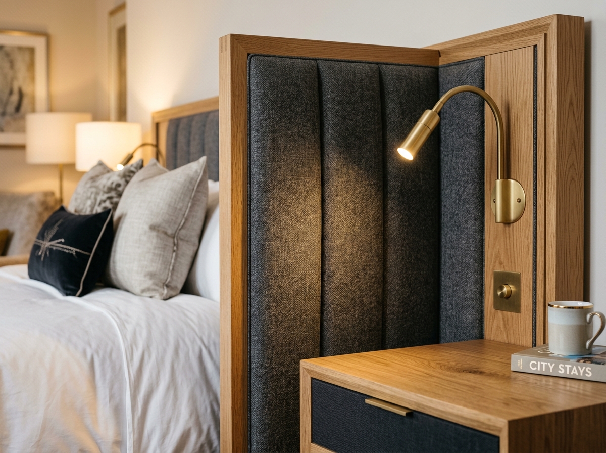 التنجيد الفندقي الفاخر: خلفيات الأسرّة المنجدة (Headboards) وكراسي وكنب الضيافة